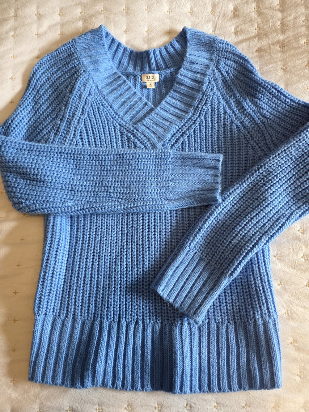 a.n.a Sky Blue V-Neck Ribbed Women's Sweater